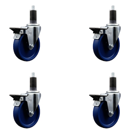 Service Caster 5'' Solid Poly Swivel 1-1/4'' Expanding Stem Caster Set with Brake, 4PK SCC-EX20S514-SPUS-PLB-114-4